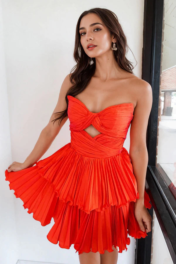 A-Line Strapless Keyhole Short Orange Homecoming Dress
