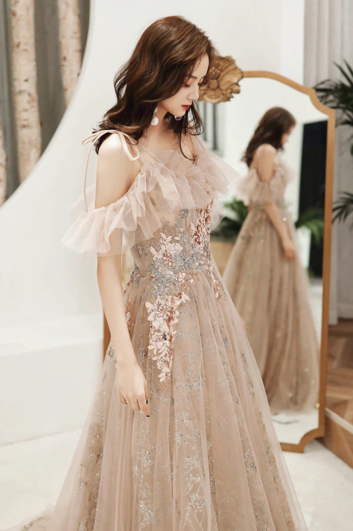 A-Line Tulle Off the Shoulder Prom Dress, Cute Evening Party Dress