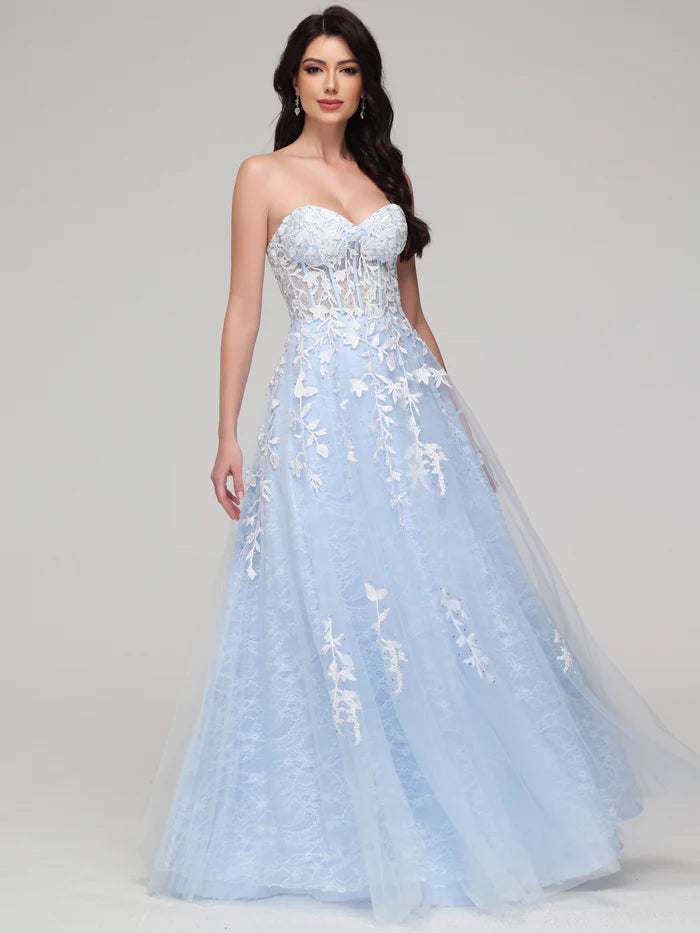 A-line Sweetheart Lace Appliques Tulle Unique Design Full Of Charm Prom Dress