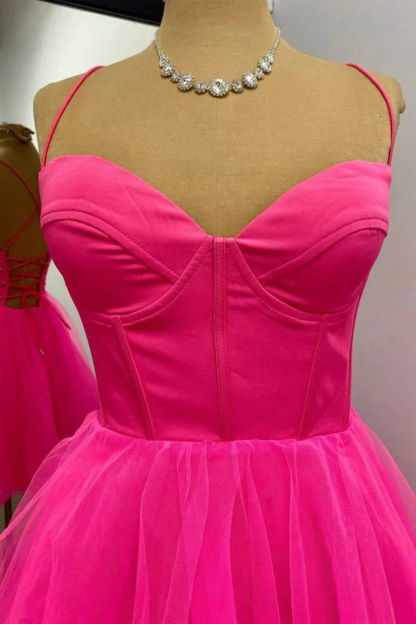 A-line Hot Pink Homecoming Dress Short Party Dress