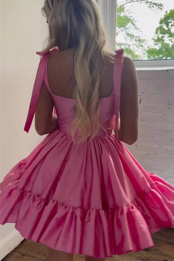 A-line Pink Ruffle Cute Sweetheart Homecoming Dresses