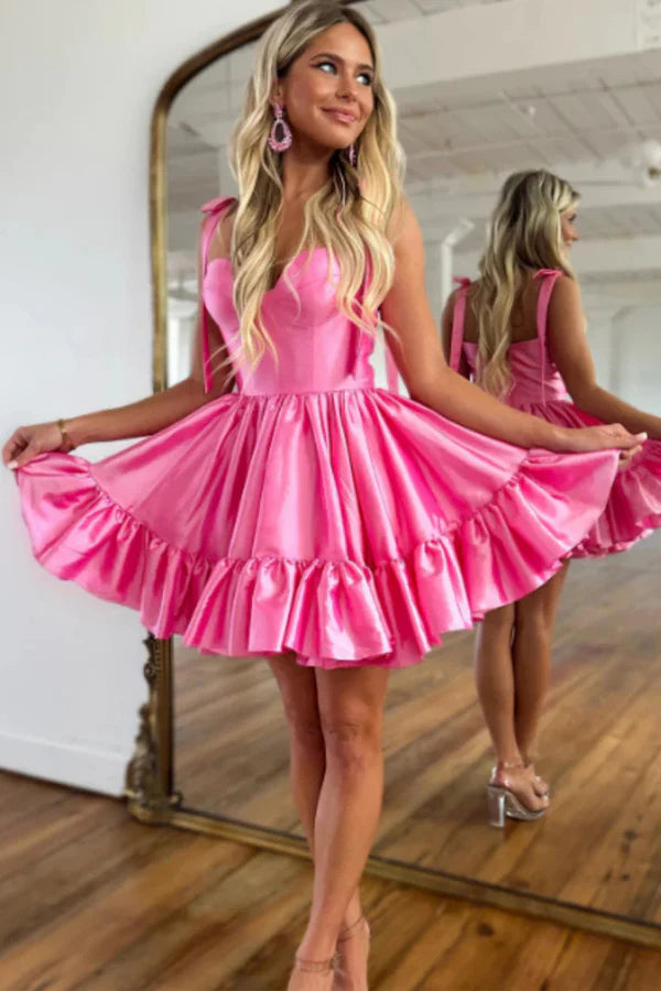 A-line Pink Ruffle Cute Sweetheart Homecoming Dresses