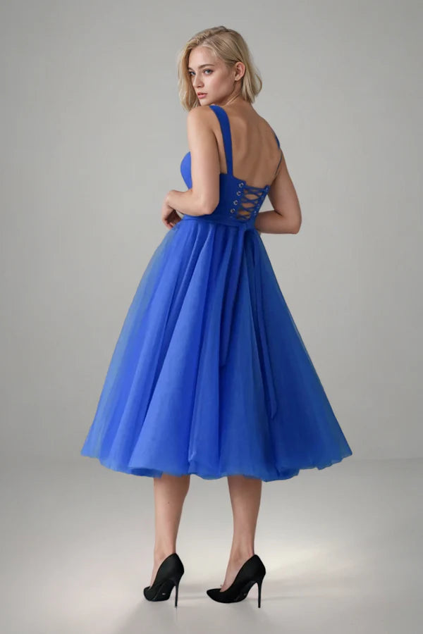 A-line Tulle Corset Blue Short Homecoming Dress Mini Dress