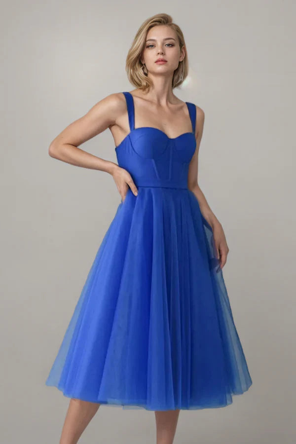 A-line Tulle Corset Blue Short Homecoming Dress Mini Dress