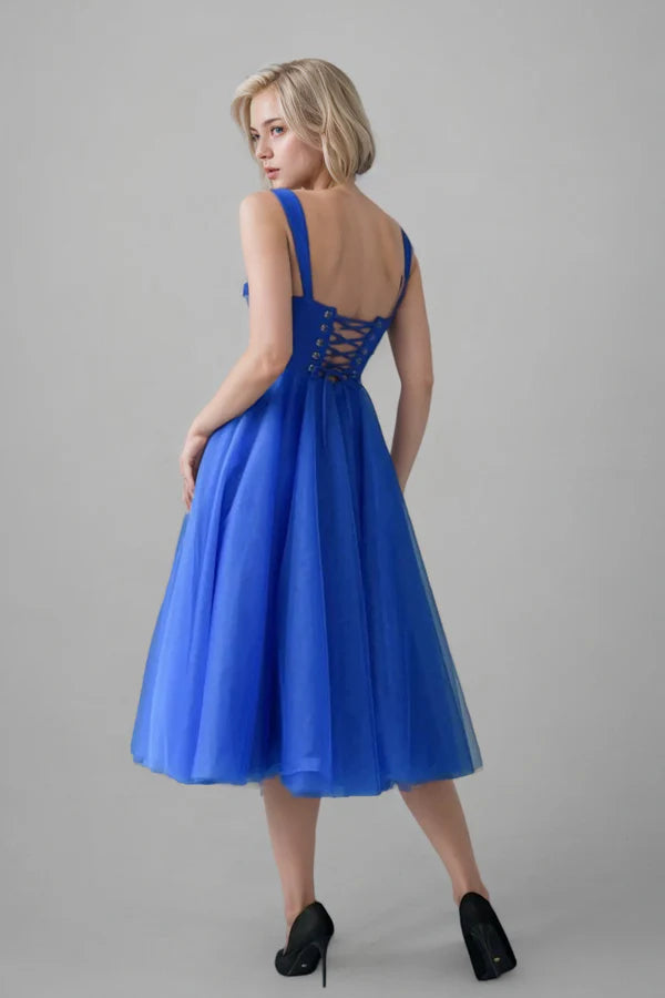 A-line Tulle Corset Blue Short Homecoming Dress Mini Dress