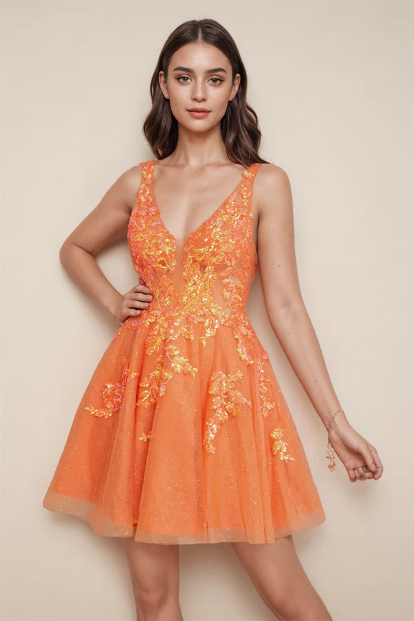 A Line Glitter Orange Full Of Charm Homecoming Dress
