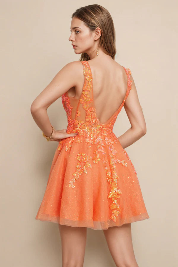 A Line Glitter Orange Homecoming Dress Party Dress with Sequins