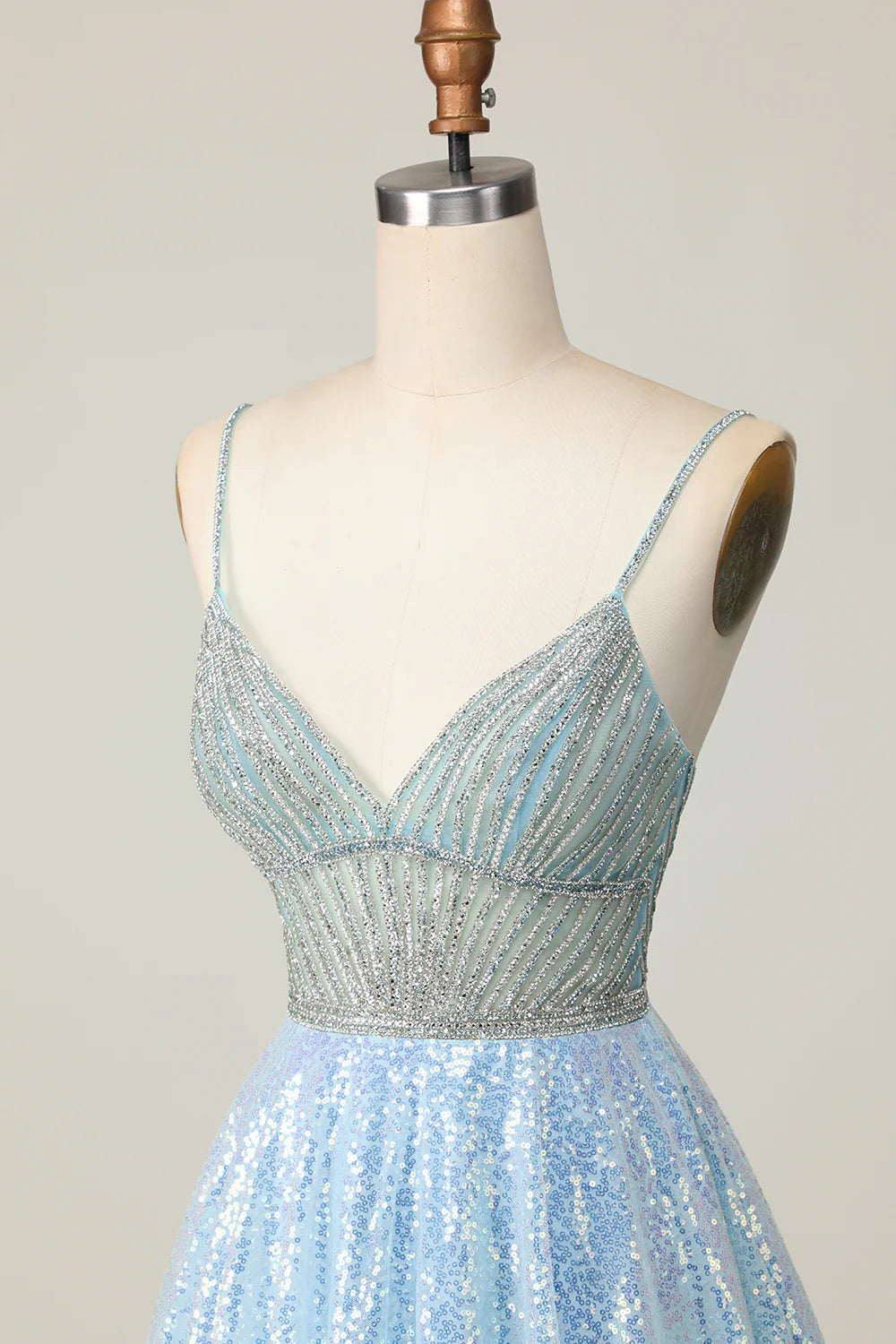 Sparkly A Line Light Blue Homecoming Dress with Sequins