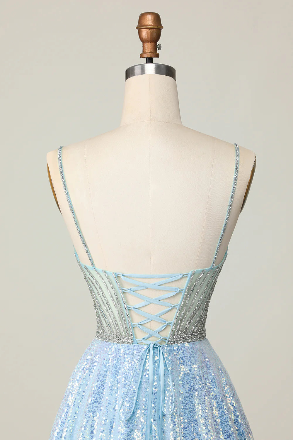 Sparkly A Line Light Blue Homecoming Dress with Sequins