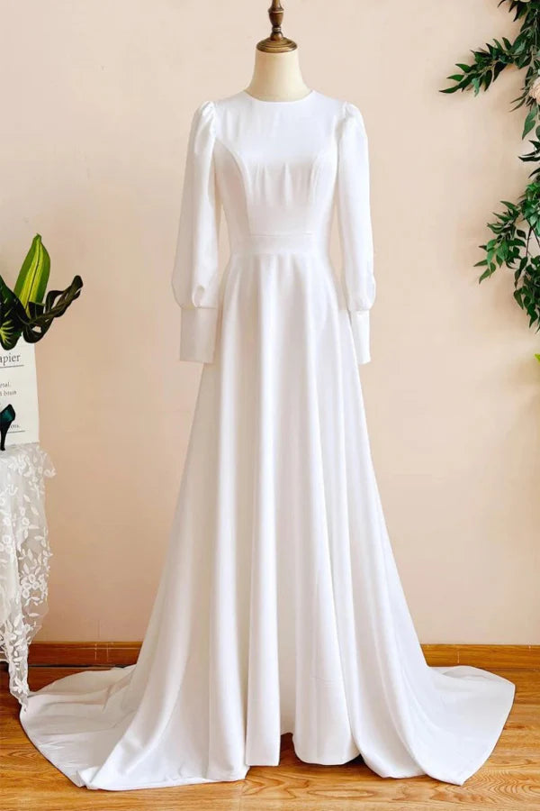 A Line Modest Long Sleeves Wedding Dress Vintage Bridal Gown