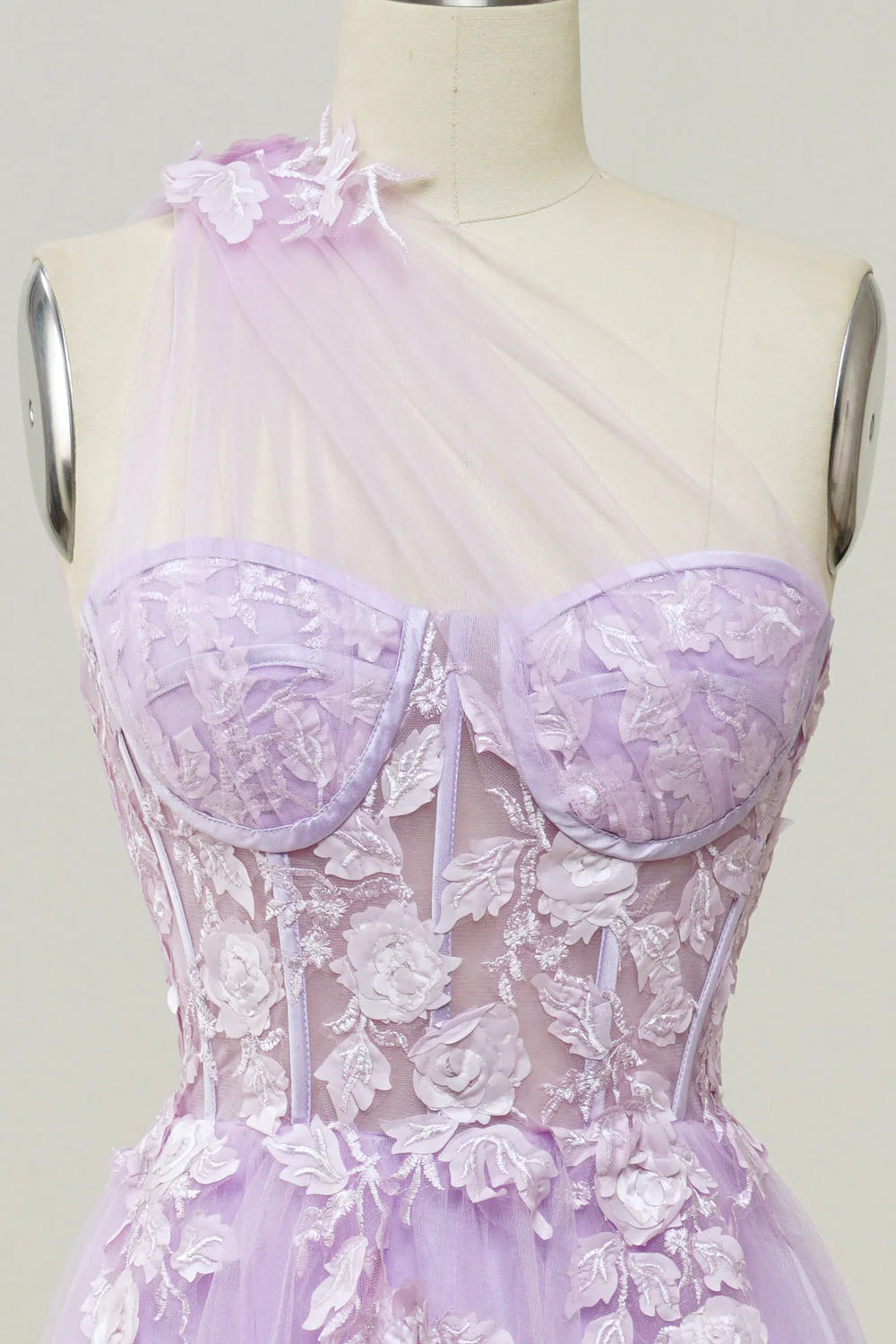 A Line One Shoulder Purple Long Prom Dress with Appliques