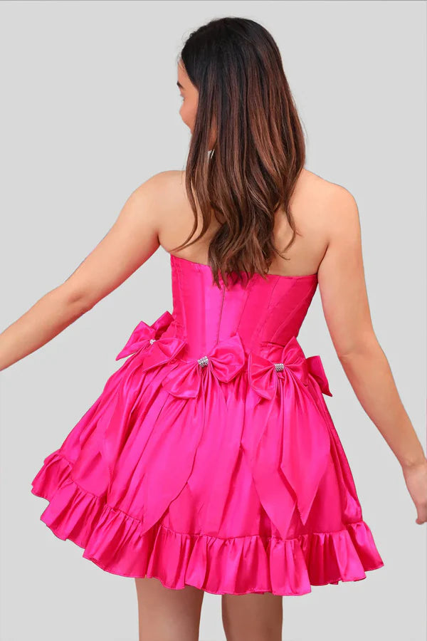 A Line Short Strapless Corset Fuchsia Homecoming Dress
