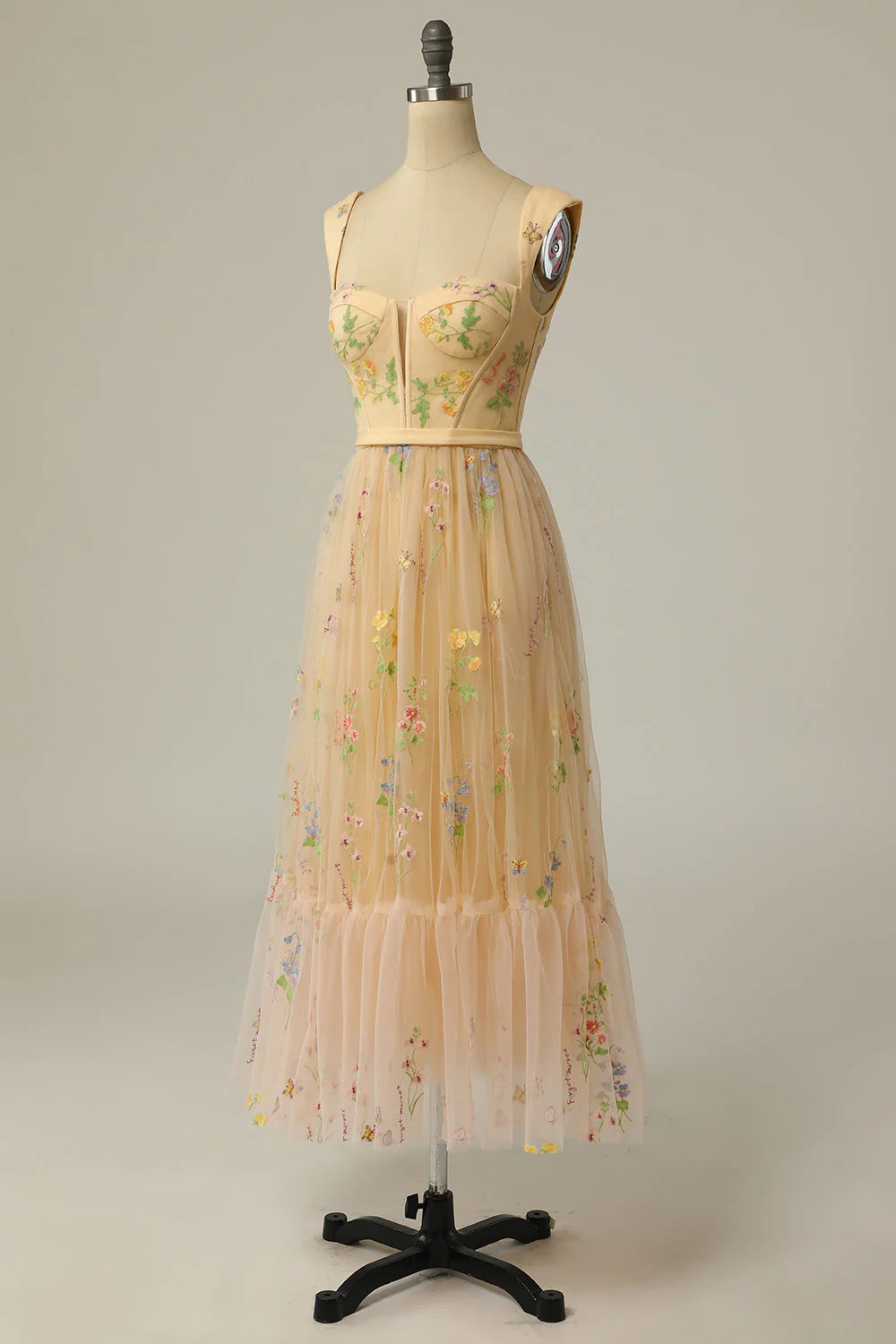 A Line Sweetheart Tea Length Party Dress with Embroidery