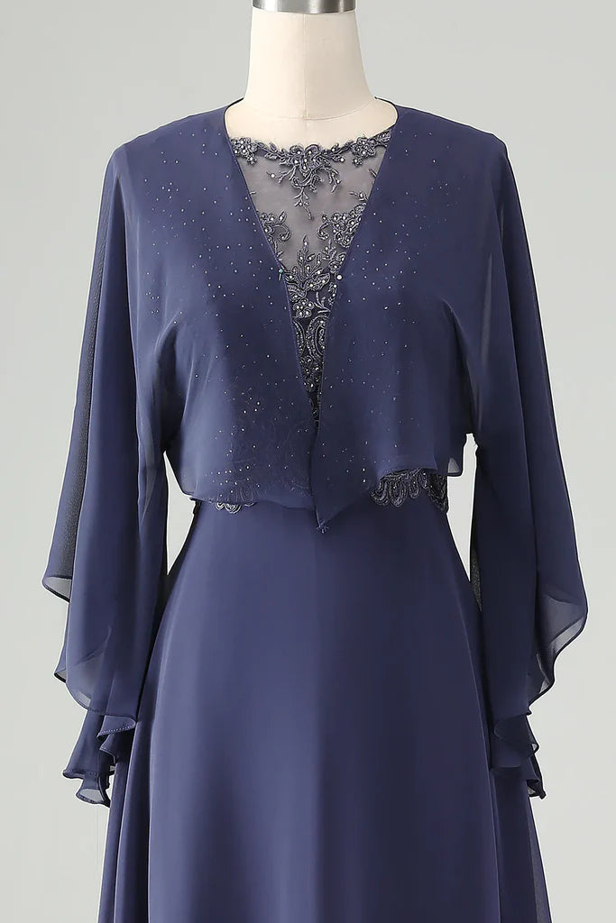 A Line Twilight Beaded Mother of Bride Dress with Shawl