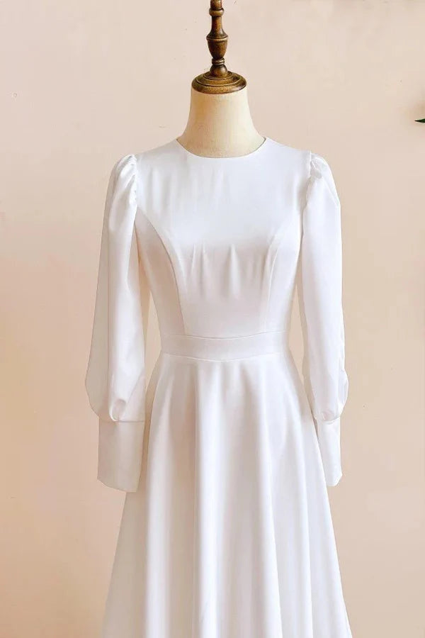 A Line Modest Long Sleeves Wedding Dress Vintage Bridal Gown
