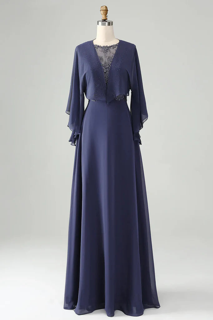 A Line Twilight Beaded Mother of Bride Dress with Shawl