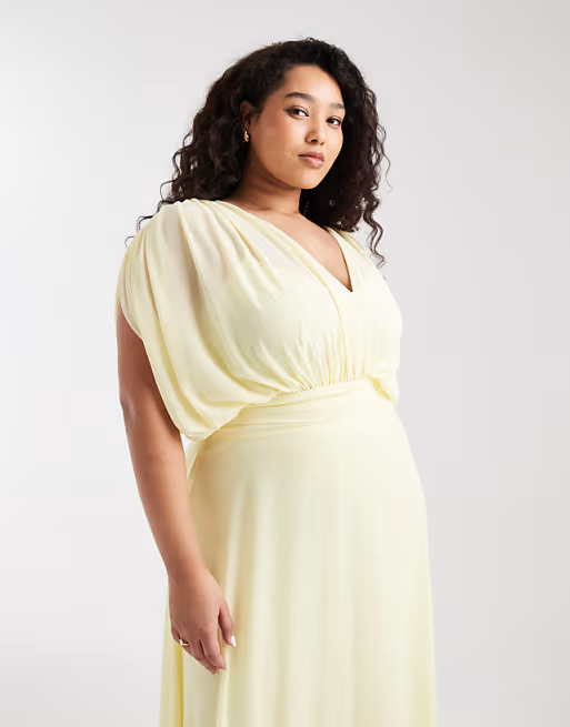 Airy A-Line V-Neck Dolman-Sleeve Keyhole-Back Floor-Length Bridesmaid Dress