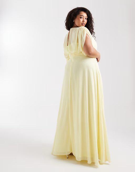 Airy A-Line V-Neck Dolman-Sleeve Keyhole-Back Floor-Length Bridesmaid Dress