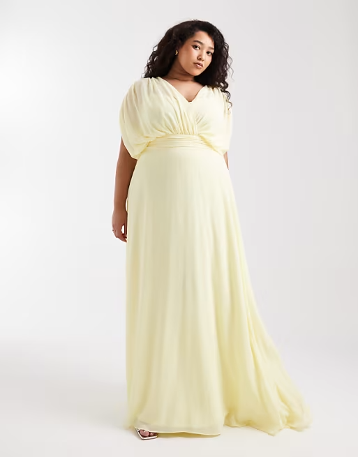 Airy A-Line V-Neck Dolman-Sleeve Keyhole-Back Floor-Length Bridesmaid Dress