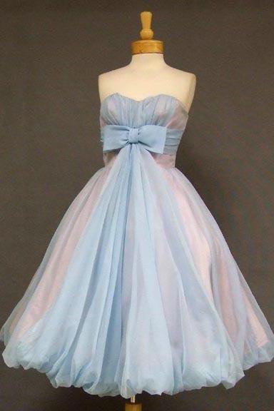 Airy Pastel Blue Fit Flare Mini Strapless Sweetheart Neck Sleeveless Plain Zipper Back Mini Length Homecoming Dresses
