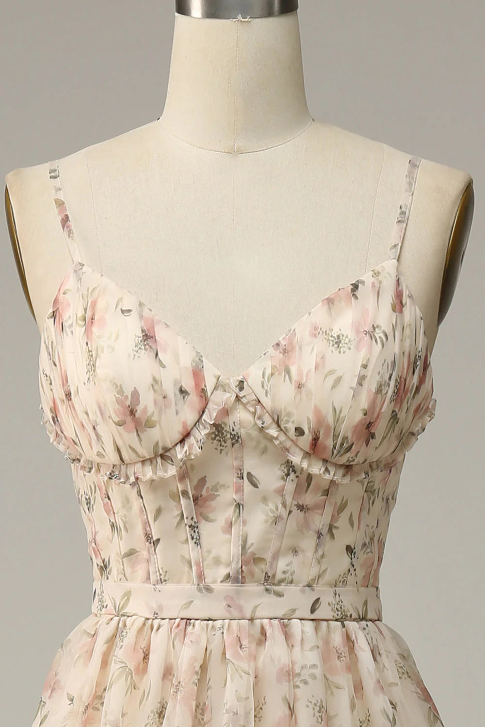 Apricot A Line Print Full Of Charm Prom Dress with Slit