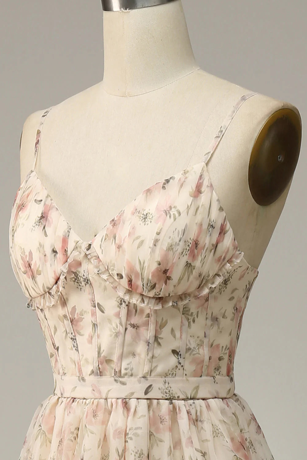 Apricot A Line Print Full Of Charm Prom Dress with Slit