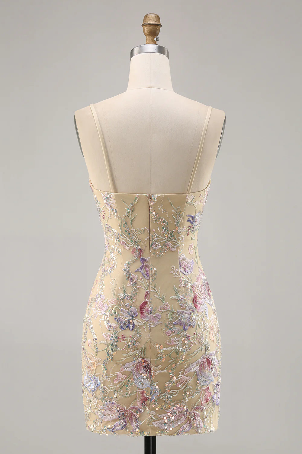 Apricot Floral Spaghetti Straps Tight Short Homecoming Dress