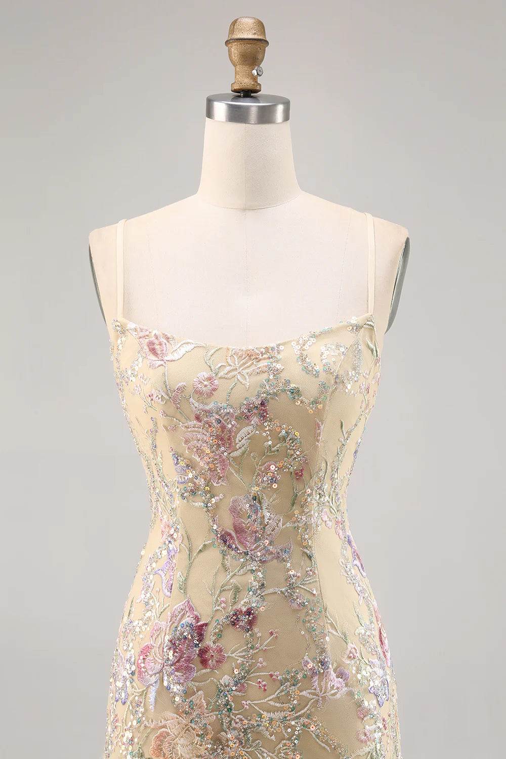 Apricot Floral Spaghetti Straps Tight Short Homecoming Dress