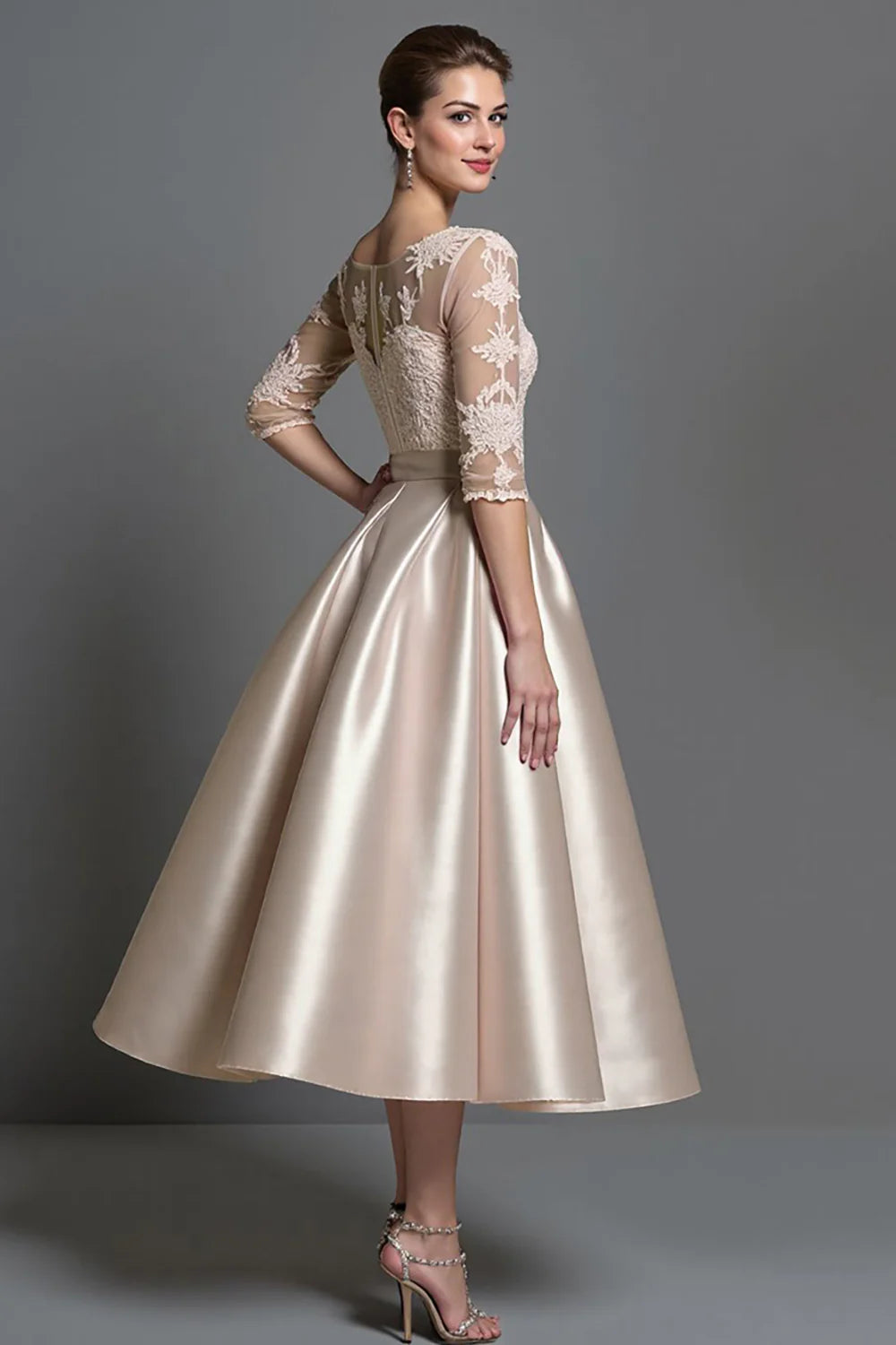 Apricot Satin A Line Long Mother of the Bride Dress with Lace