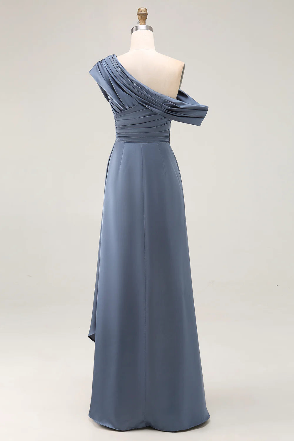 Asymmetrical Off-Shoulder Ruched Draped Satin Floor-Length Mother of the Bride Dress