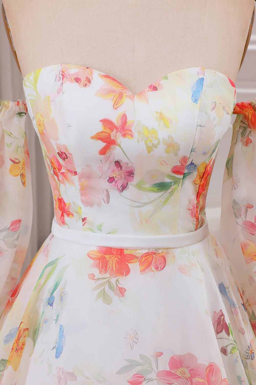 Ball-Gown/Princess Ivory Flower Sweep Train Wedding Dress with Half Sleeves