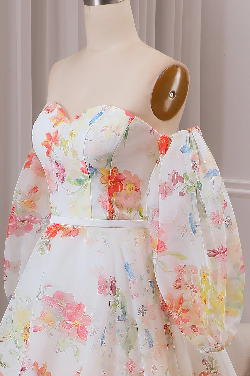 Ball-Gown/Princess Ivory Flower Sweep Train Wedding Dress with Half Sleeves