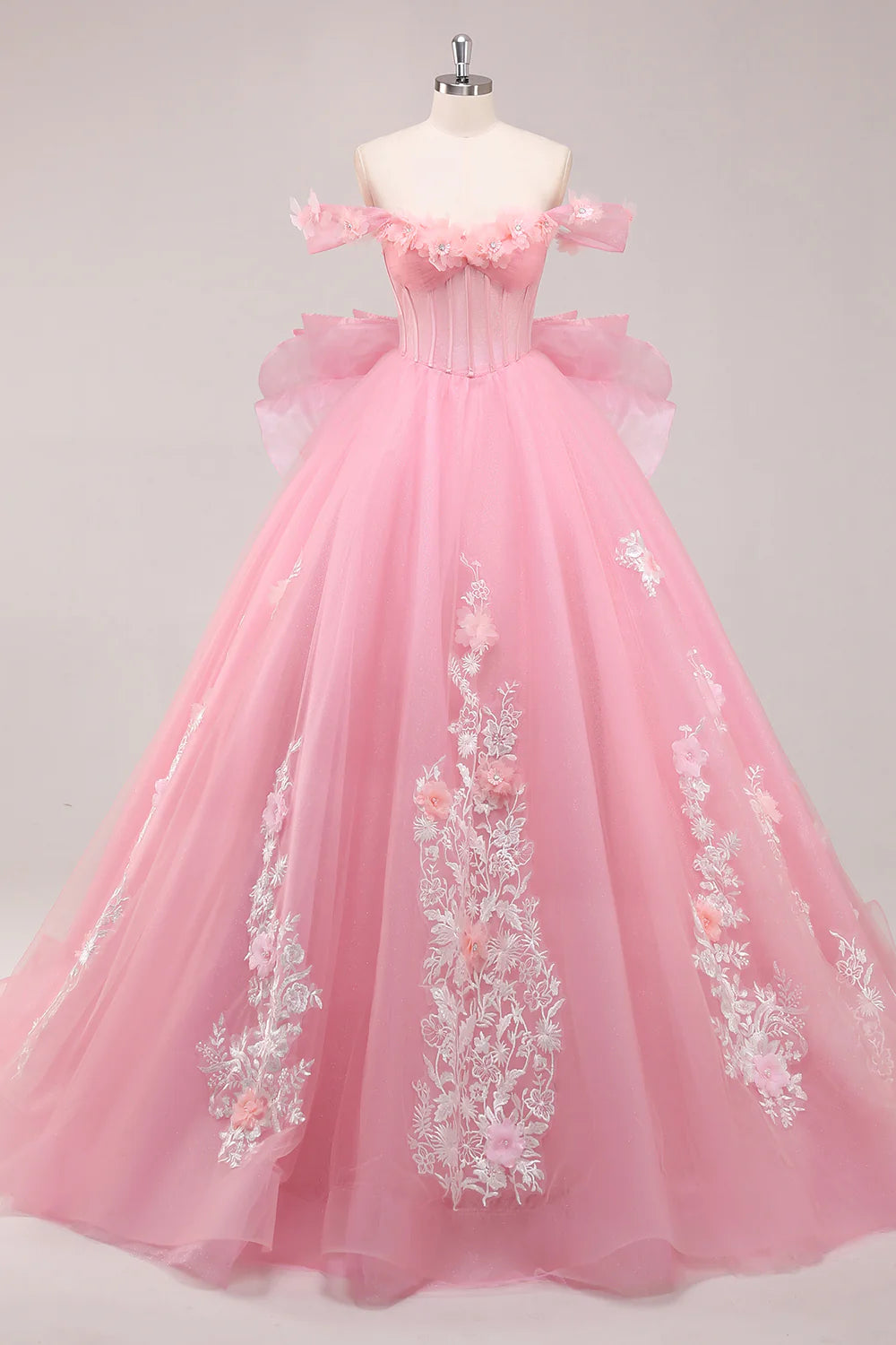 Ball Gown Pink Corset Appliqued Long Quinceanera Dresses with Floral
