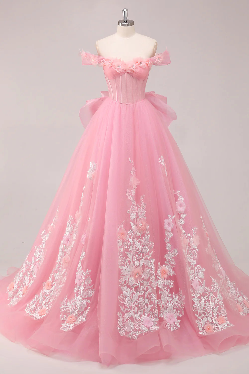 Ball Gown Pink Corset Appliqued Long Quinceanera Dresses with Floral