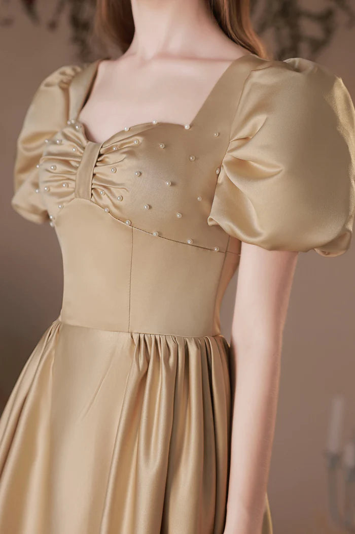 Beautiful Satin Short Prom Dress, A-Line Short Sleeve Homecoming Party Dress