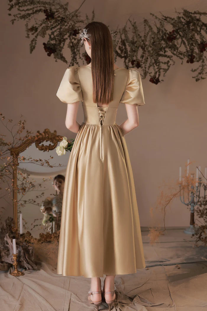 Beautiful Satin Short Prom Dress, A-Line Short Sleeve Homecoming Party Dress