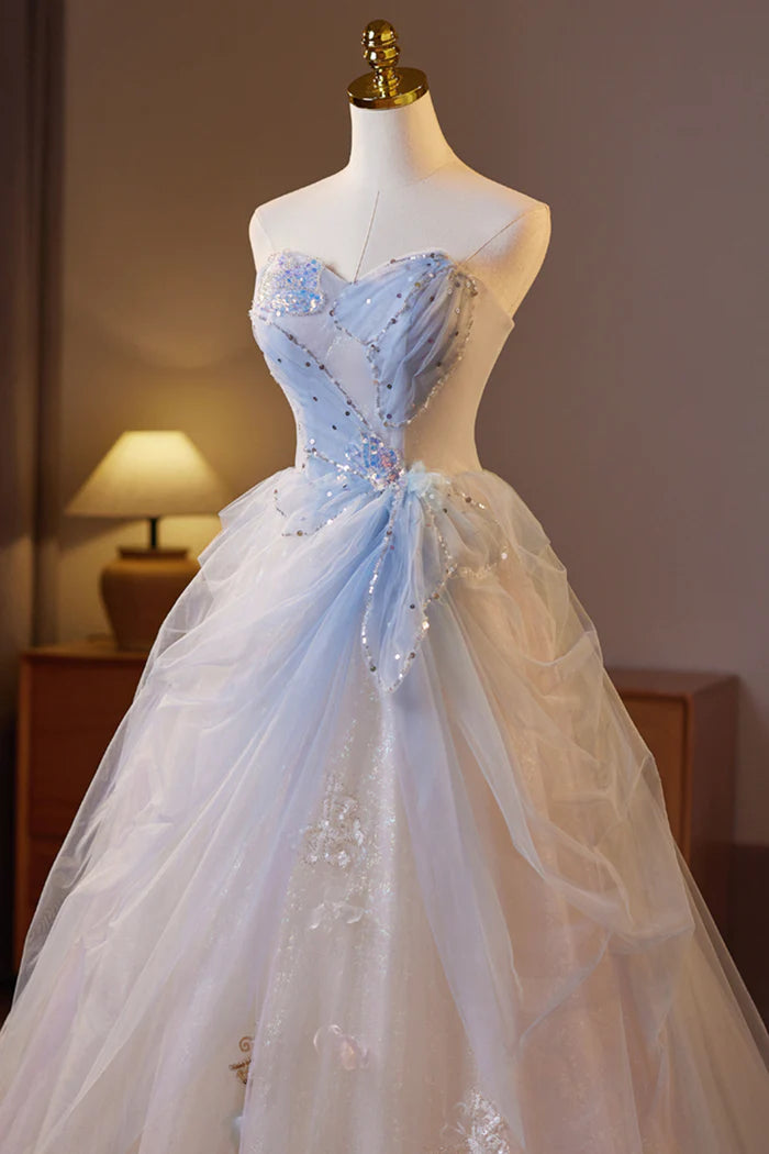 Beautiful Sparkling Tulle Long Prom Dress, A-Line Strapless Evening Party Dress