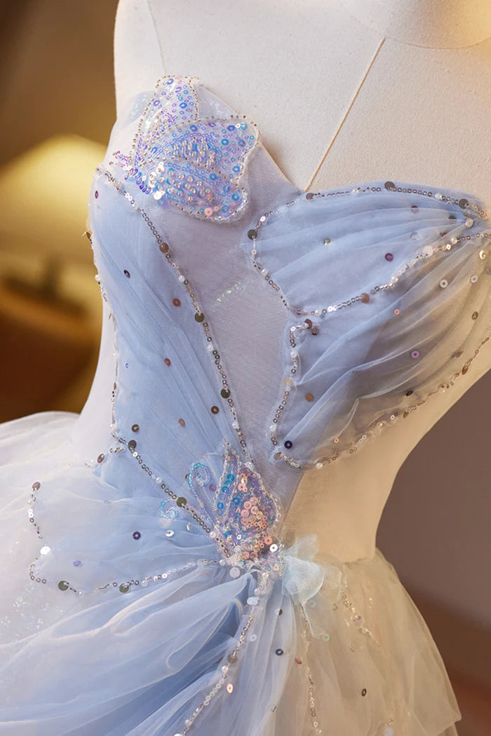 Beautiful Sparkling Tulle Short Prom Dress, A-Line Strapless Evening Party Dress