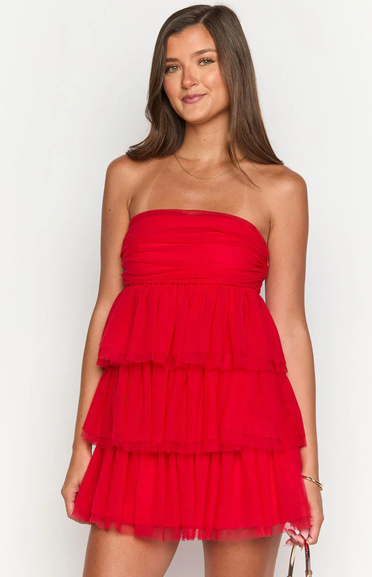 Birthday Girl Red Mini Gel grip on inner bust Party Dress