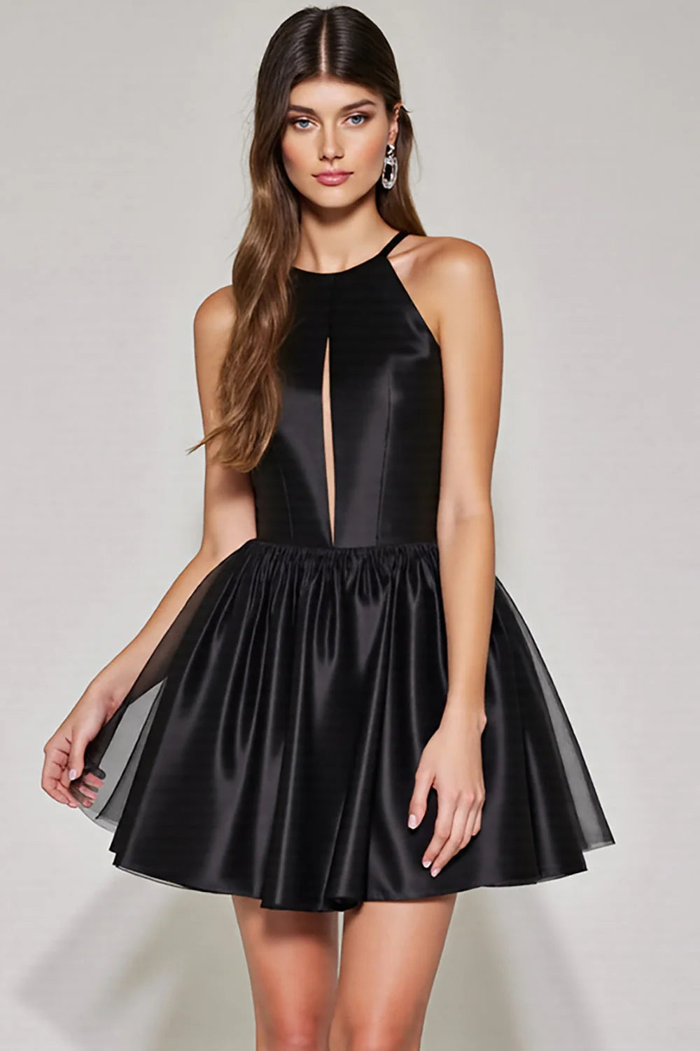 Black A Line Halter Keyhole Short Homecoming Dress