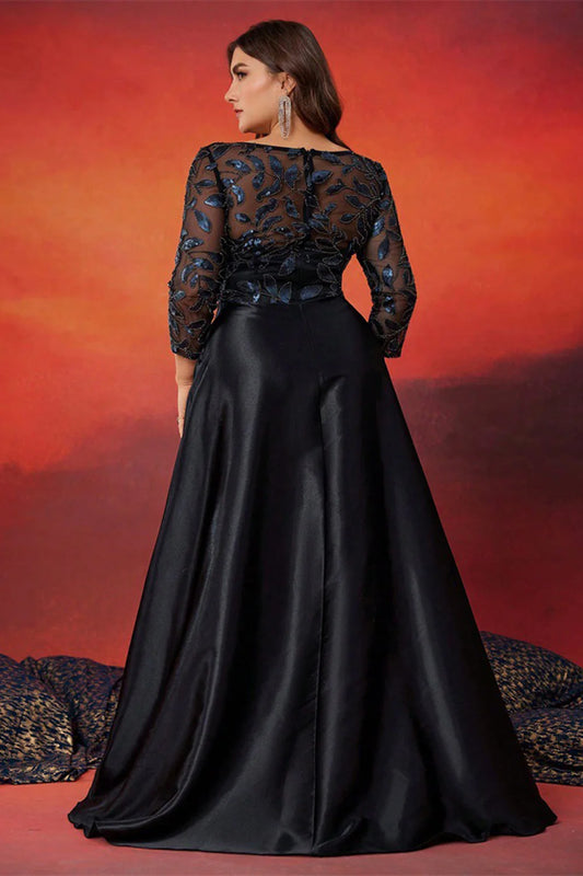 Black A Line Plus Size Long Mother Of The Bride Dress
