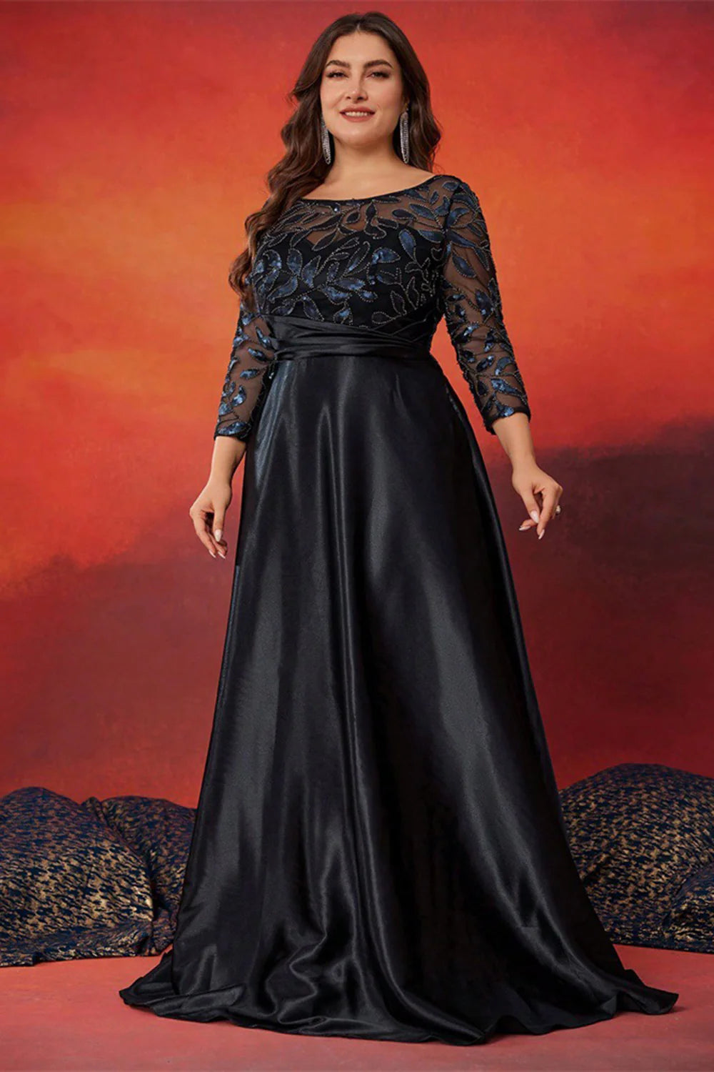 Black A Line Plus Size Long Mother Of The Bride Dress