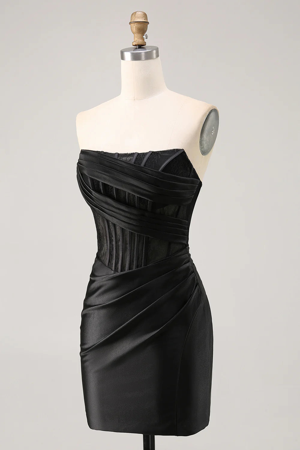 Black Corset Satin Strapless Short Tight Homecoming Dress