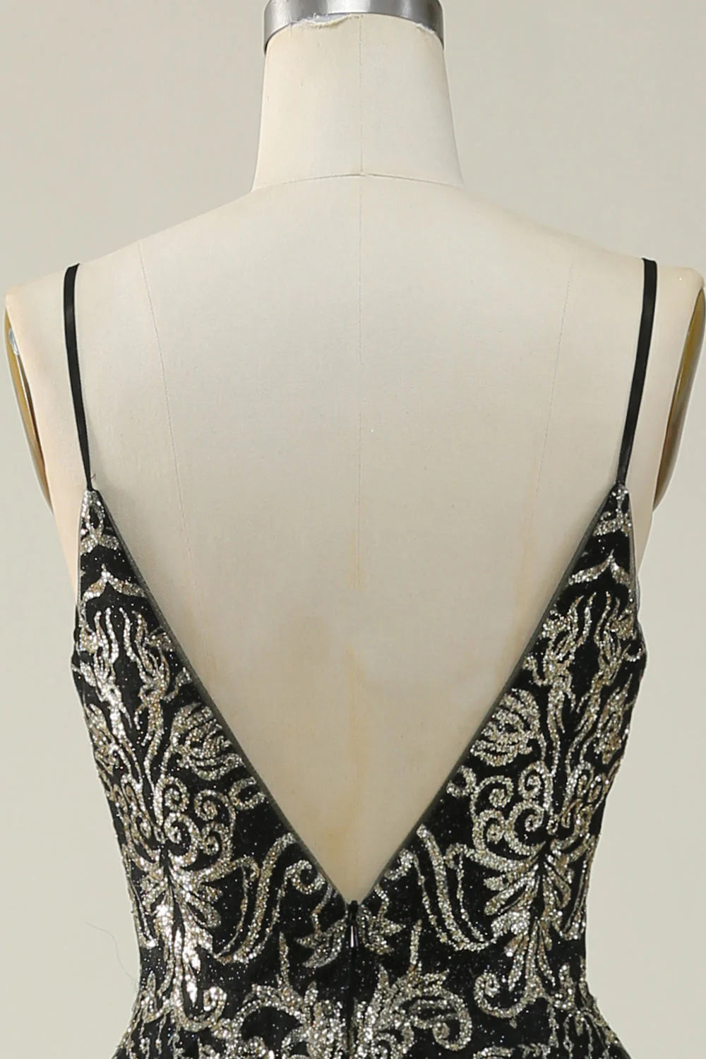 Black Golden A Line Spaghetti Straps Long Prom Dress