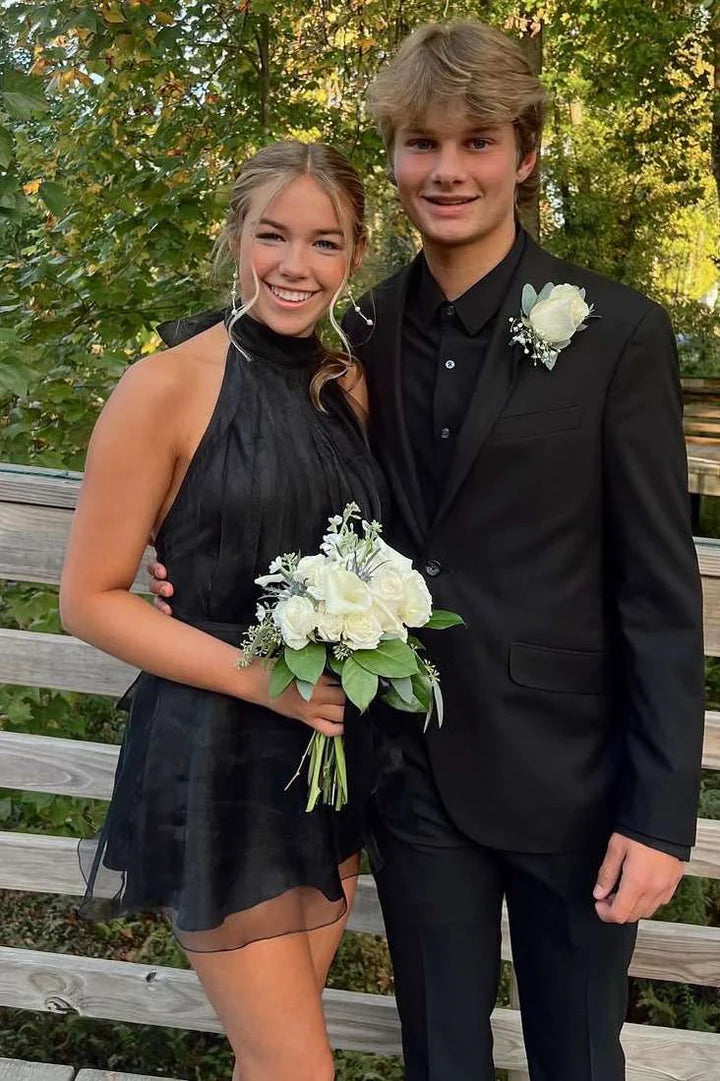 Black Halter High Neck A-Line Sleeveless Short Homecoming Dress