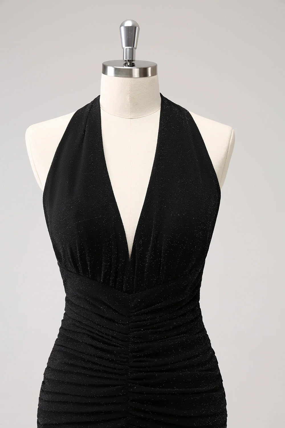 Black Mermaid Halter Pleated Backless Long Bridesmaid Dress with Slit