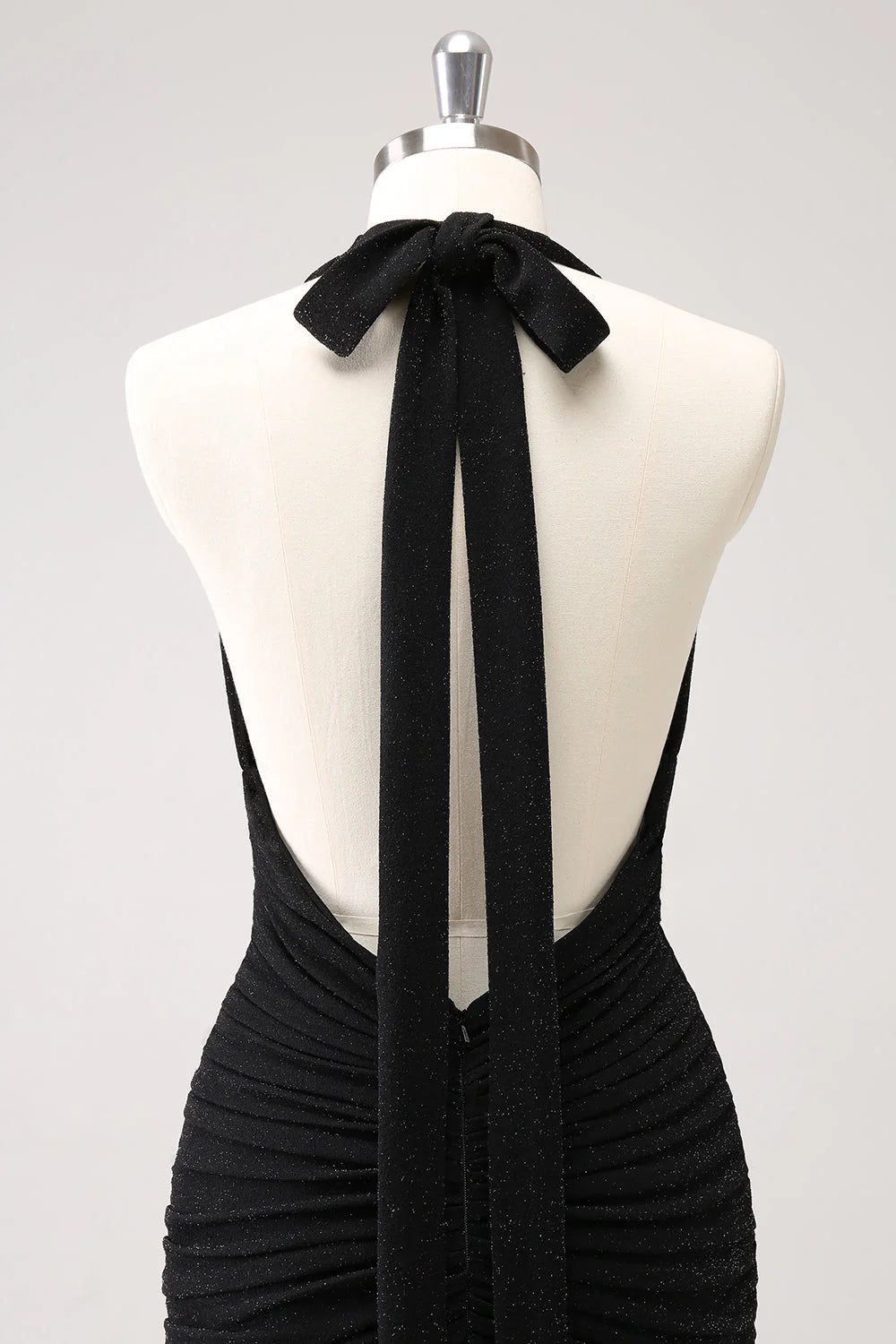 Black Mermaid Halter Pleated Backless Long Bridesmaid Dress with Slit