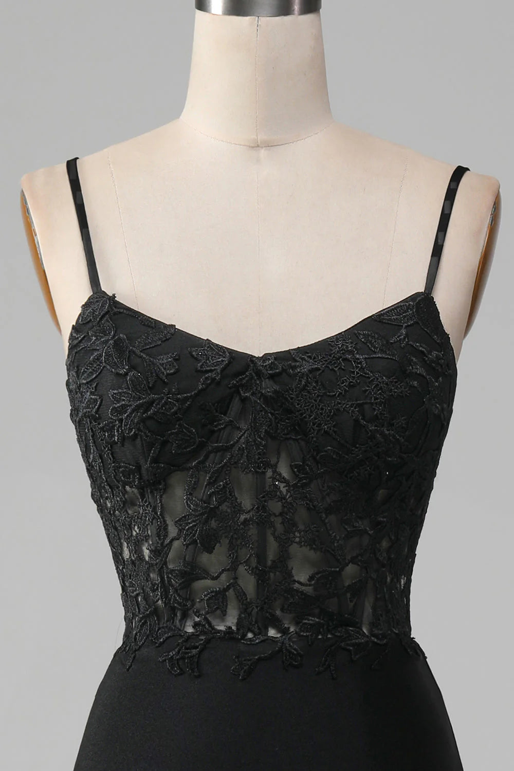 Black Mermaid Spaghetti Straps Corset Prom Dress With Appliques