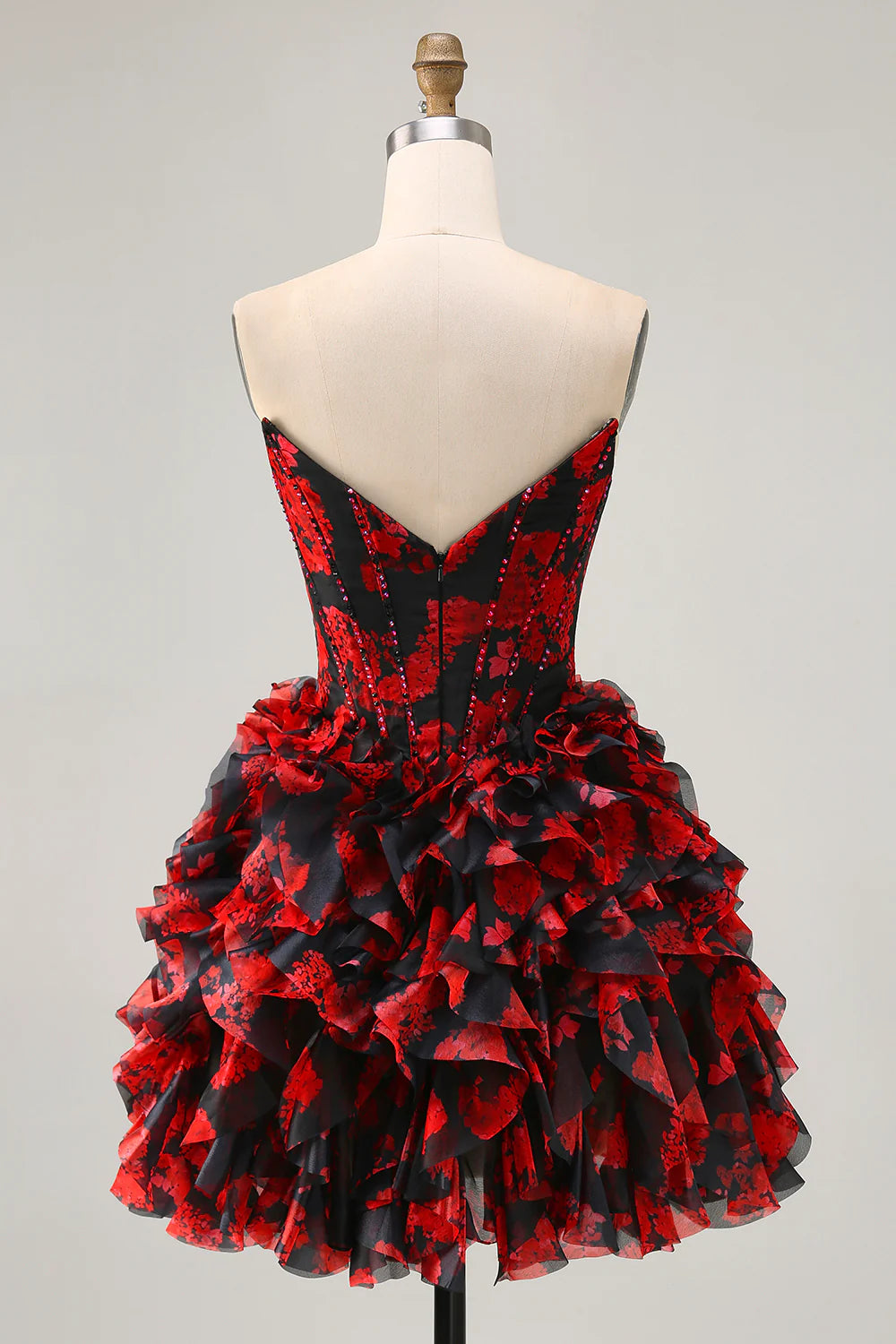 Black Red Off The Shoulder A-Line Printed Homecoming Dress with Beading