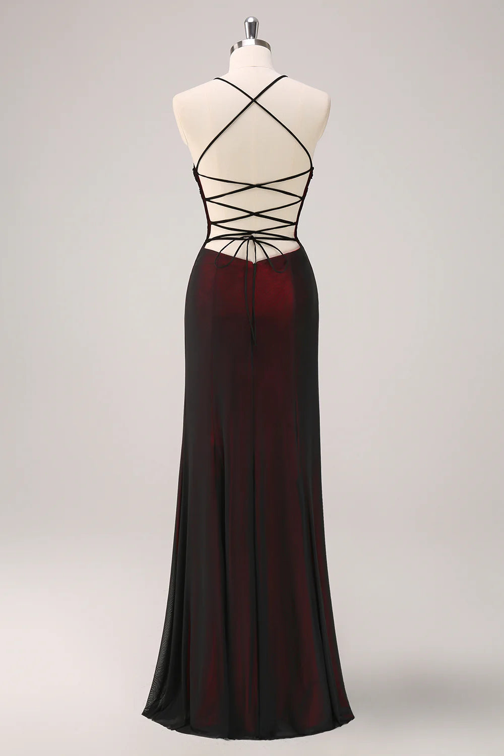 Black Red Sheath V-Neck Long Formal Dress with Beading